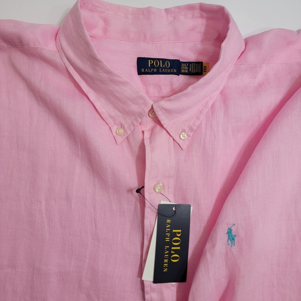 NEW Polo Ralph Lauren 100% Linen Classic Shirt Mens 3XB 3LT Pink Resort Wear